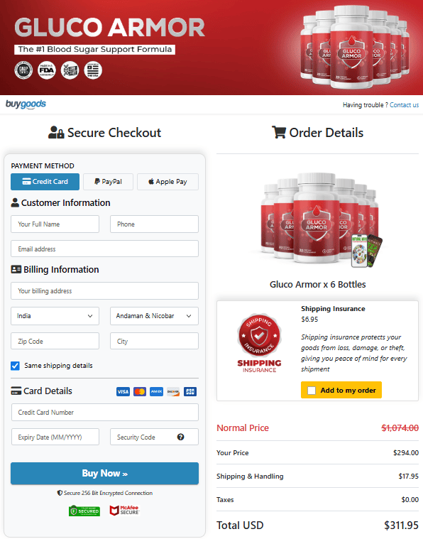 Gluco Armor checkout